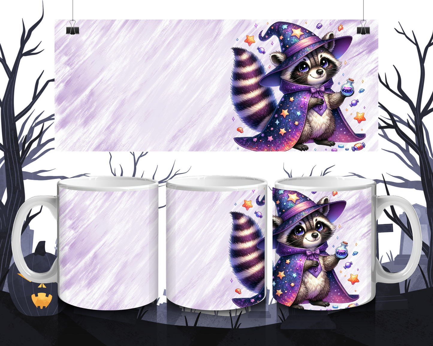 Kawaii Tasse Waschbär im Zaubererkostüm | Magische Keramiktasse 330 ml | Geschenkidee für Tier- & Halloweenfans