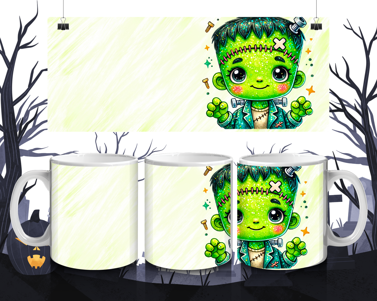 Kawaii Tasse Süßer Frankenstein | Halloween Keramiktasse 330 ml | Lustiges Monster Geschenk für Kinder & Erwachsene