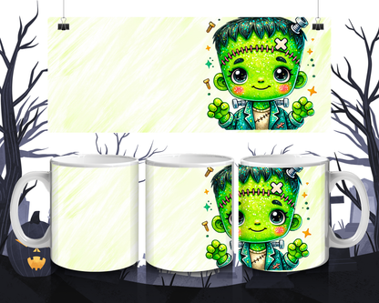 Kawaii Tasse Süßer Frankenstein | Halloween Keramiktasse 330 ml | Lustiges Monster Geschenk für Kinder & Erwachsene