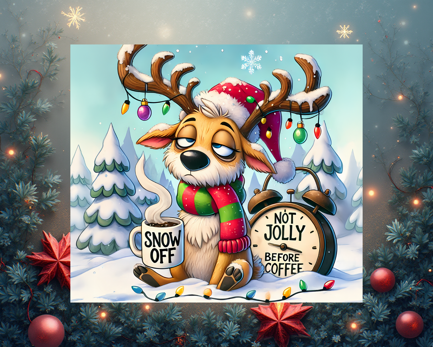🎄 "Not Jolly Before Coffee" Weihnachts-Tumbler – Lustiger Rentier-Becher für Kaffeeliebhaber ☕✨