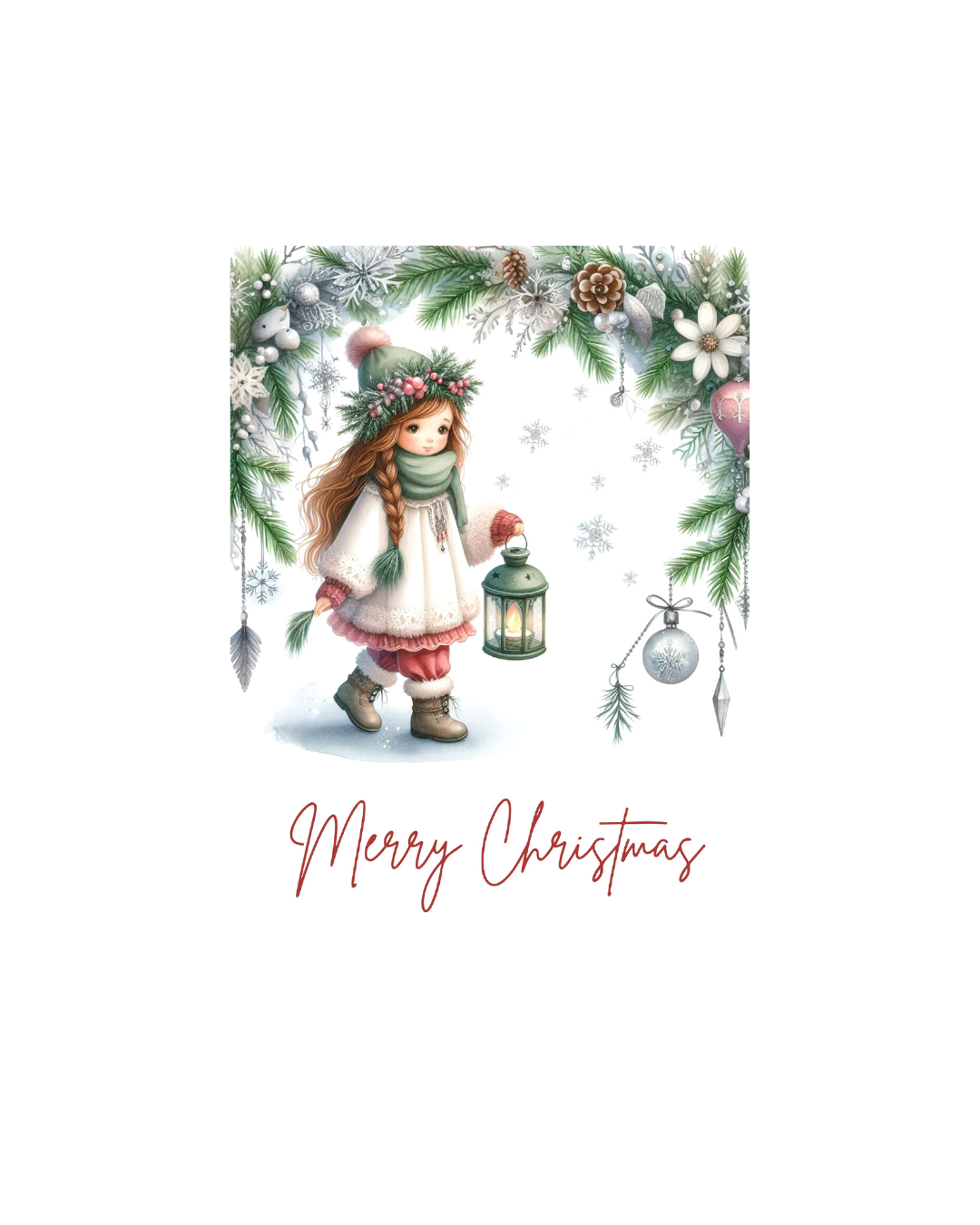 Weihnachtskarte Mädchen mit Laterne DIN A5 – Märchenhafte Merry Christmas Karte | Weihnachtskarte mit Umschlag