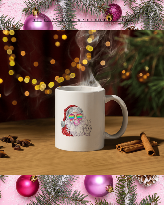 Coole Weihnachts Tasse | Santa mit Sonnenbrille & Kaugummi | Lustige Xmas Mug | Trendiges Geschenk für Freunde & Kollegen | Retro Weihnachtsmann
