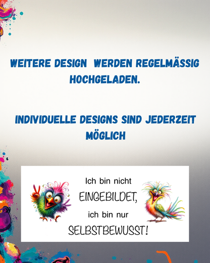 Funny mug “I’m not conceited – I’m just confident” – Humorous gift idea – Colorful bird saying mug –