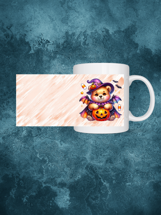 Kawaii Tasse Teddybär im Halloweenkostüm mit Kürbis | Süße Keramiktasse 330 ml | Geschenkidee für Kinder & Erwachsene