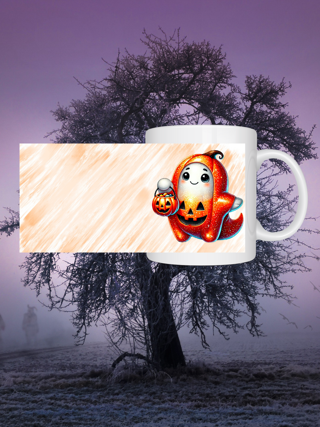 Kawaii Tasse Geist im Kürbiskostüm | Halloween Keramiktasse 330 ml | Süßes Geschenk für Kinder & Erwachsene