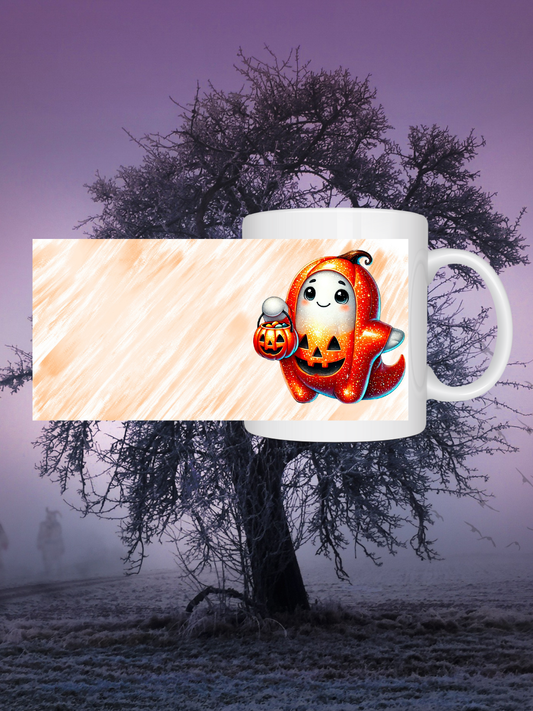 Kawaii Tasse Geist im Kürbiskostüm | Halloween Keramiktasse 330 ml | Süßes Geschenk für Kinder & Erwachsene