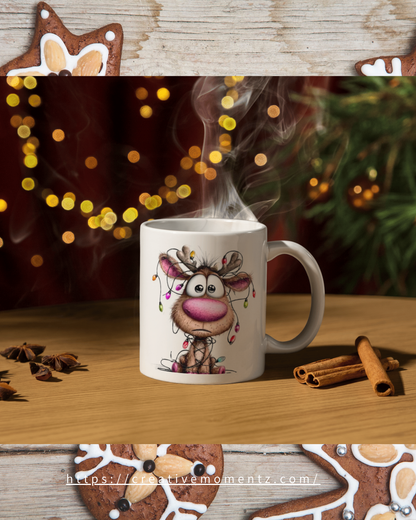 Lustige Rentier-Weihnachtstasse – Für alle, die in der Adventszeit auch mal „verwickelt“ sind! ☕🎄