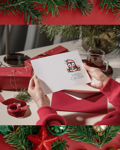 Weihnachtskarte mit Pinguin – Niedliche Weihnachtskarte zum Sofort-Download