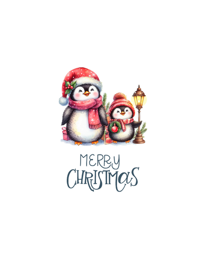 Weihnachtskarte mit zwei Pinguinen – Süße Weihnachtskarte zum Sofort-Download