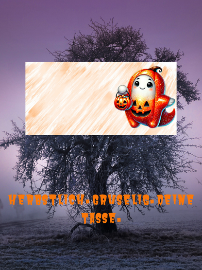 Kawaii Tasse Geist im Kürbiskostüm | Halloween Keramiktasse 330 ml | Süßes Geschenk für Kinder & Erwachsene