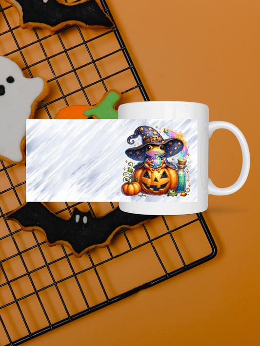 Kawaii Tasse Frosch im Kürbis mit Zauberhut | Halloween Keramiktasse 330 ml | Süßes Geschenk für Kinder & Tierfans