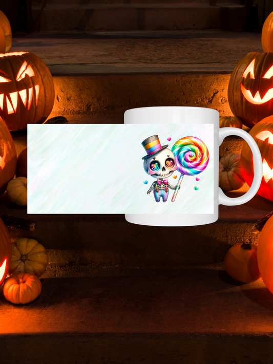 Kawaii Tasse Skelett mit Zylinder & Loli | Halloween Keramiktasse 330 ml | Geschenkidee für Gothic-  Kawaii-Fans