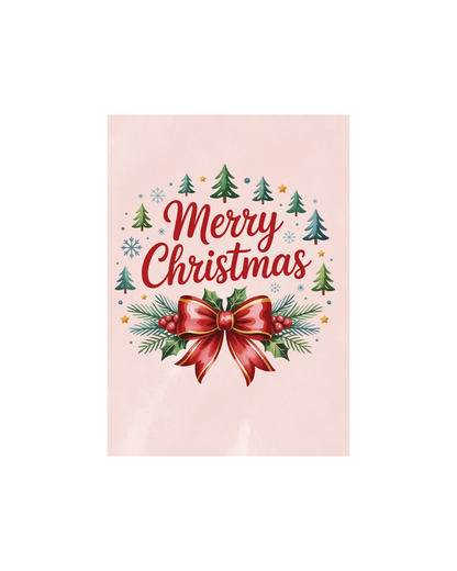 Weihnachtskarte mit Schleife & Tannenzweigen – Klassische Weihnachtskarte zum Sofort-Download