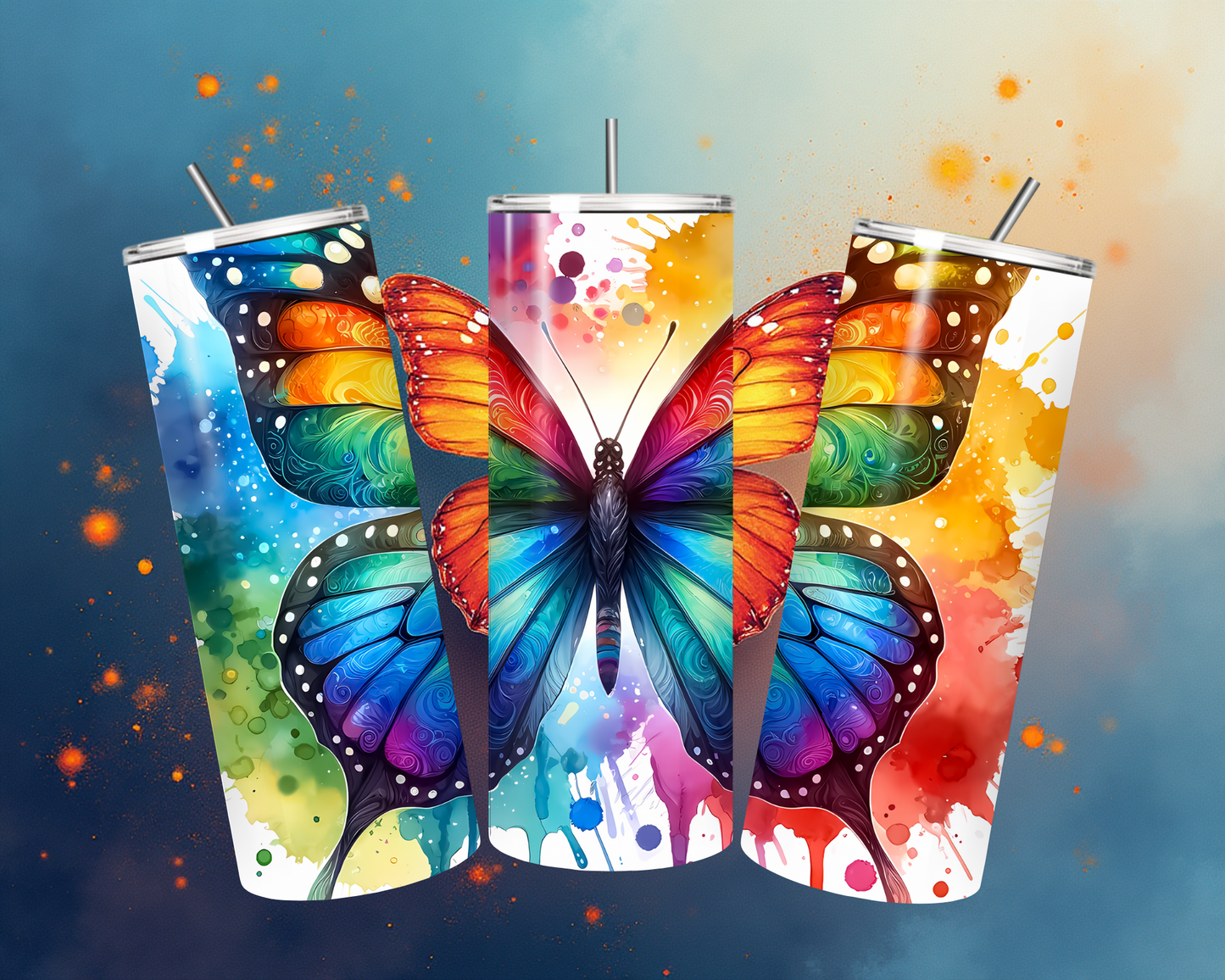 Tumbler „Schmetterling Wasserfarbe“ – Kunstvolles Design trifft auf praktische Funktion