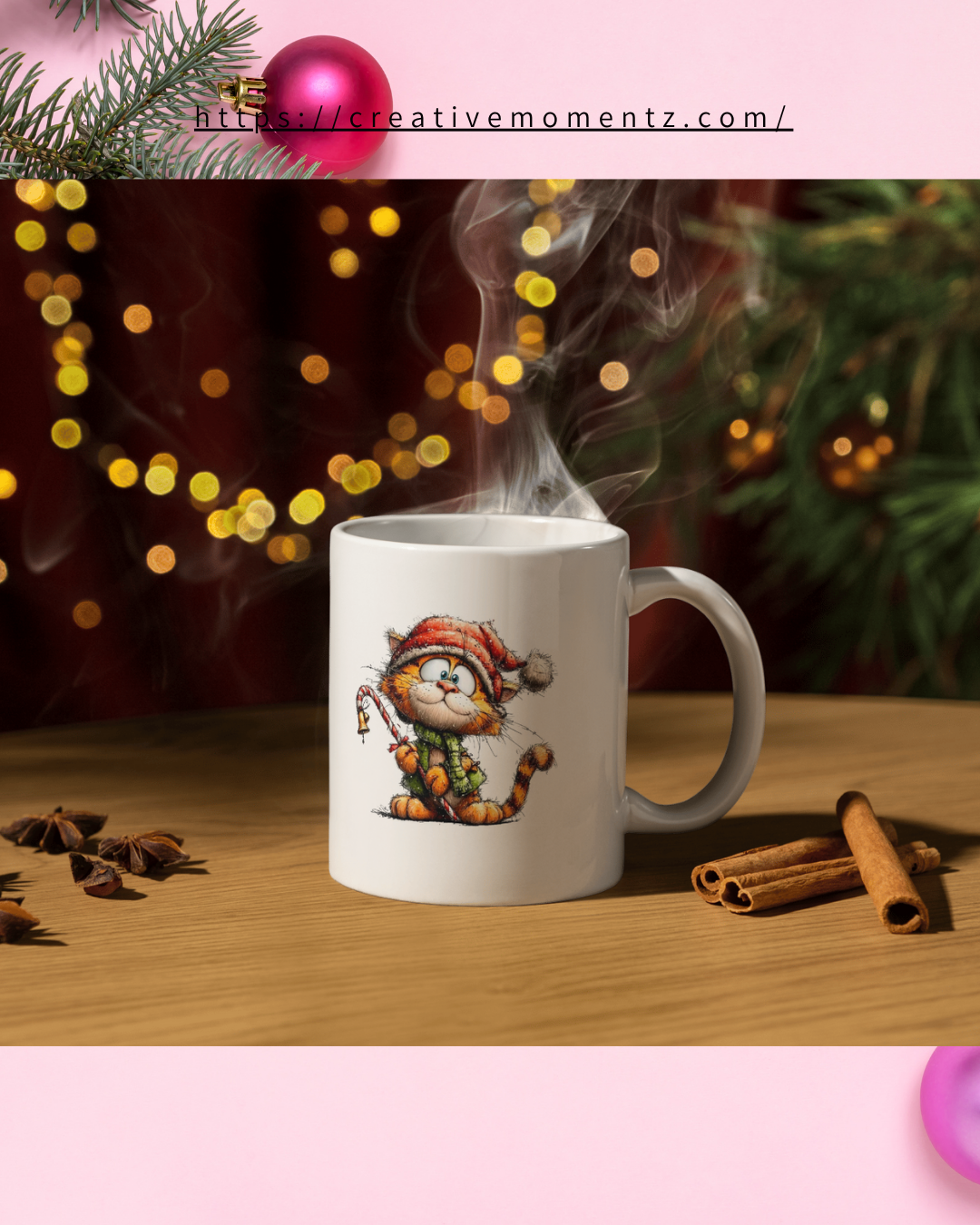 Weihnachtstasse mit süßer Katze | Lustige Katzen Tasse mit Mütze & Zuckerstange | Geschenk für Katzenliebhaber | Xmas Mug | Niedliche Winter Tasse