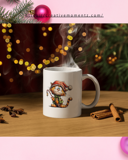 Weihnachtstasse mit süßer Katze | Lustige Katzen Tasse mit Mütze & Zuckerstange | Geschenk für Katzenliebhaber | Xmas Mug | Niedliche Winter Tasse