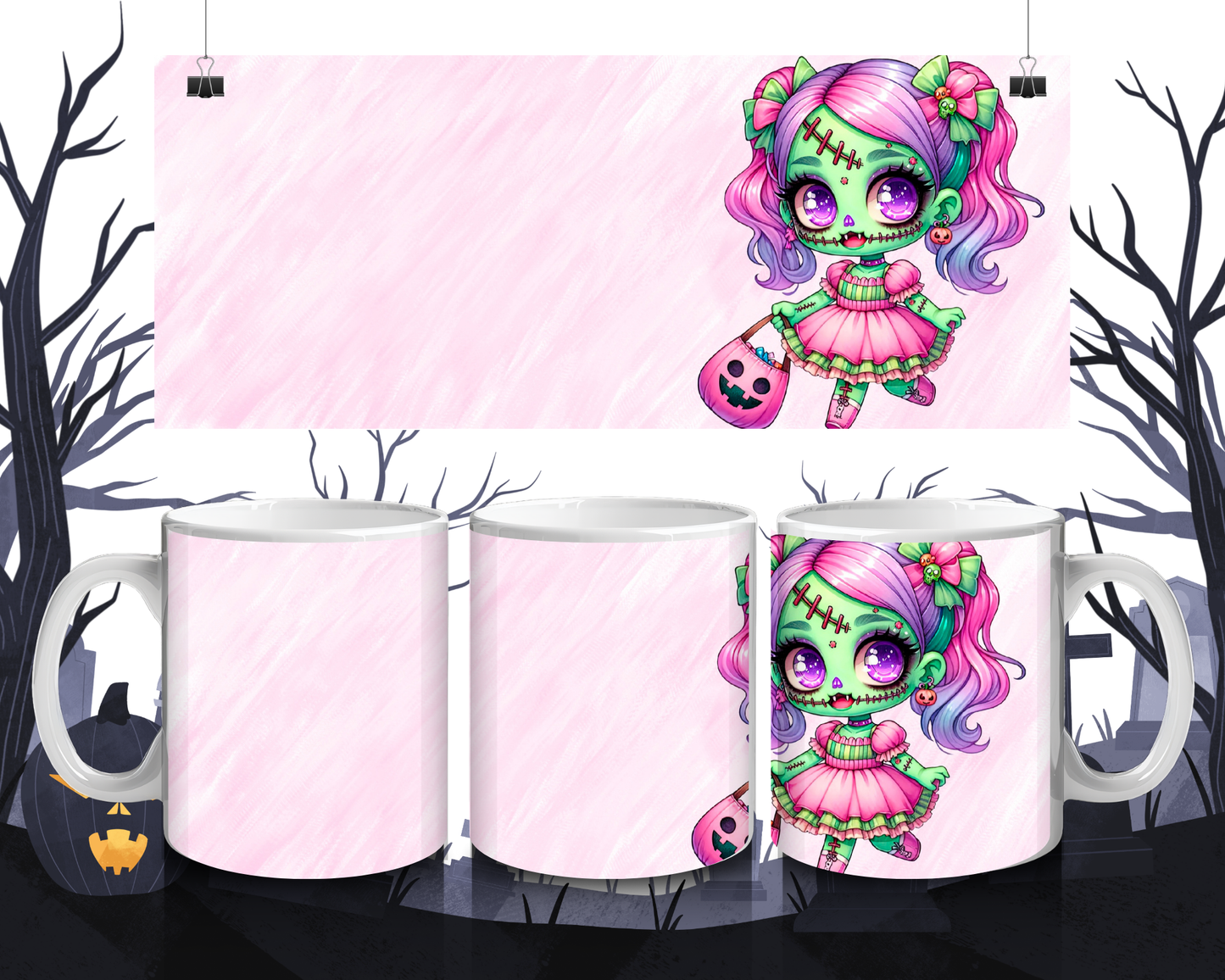 Süßes Frankenstein-Mädchen Tasse – Kawaii Halloween & Herbst Design, Geschenkidee für Monsterfans, Spülmaschinenfest  Mikrowellengeeignet