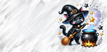Kawaii Tasse Katze mit Hexenhut & Zauberkessel | Halloween Keramiktasse 330 ml | Geschenkidee für Katzen-  Herbstfans