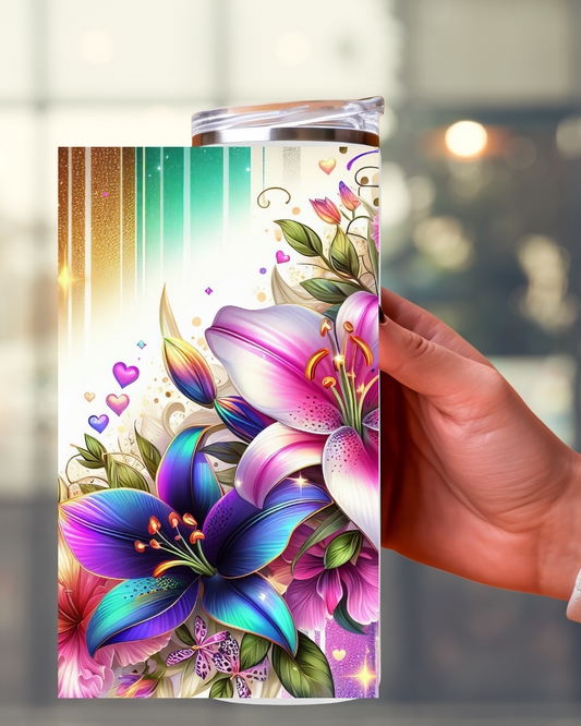 Blumen Tumbler mit buntem Blumenmuster – Farbe und Stil für unterwegs
