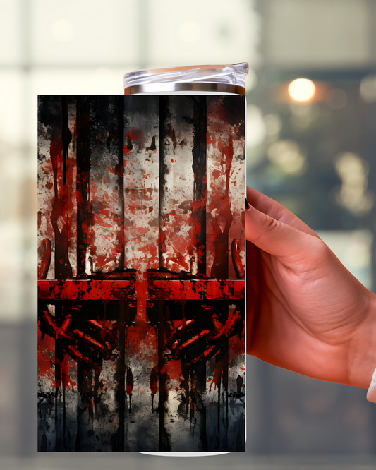 Halloween Tumbler „Blutige Verriegelung“ – Gruseliges Design trifft auf höchste Funktionalität