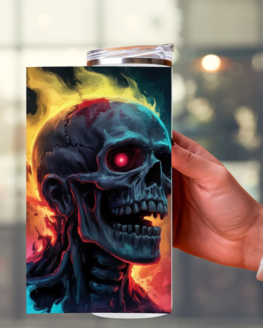 Halloween Tumbler mit Schädel und roten Augen – Stylisches Design & langlebige Funktionalität