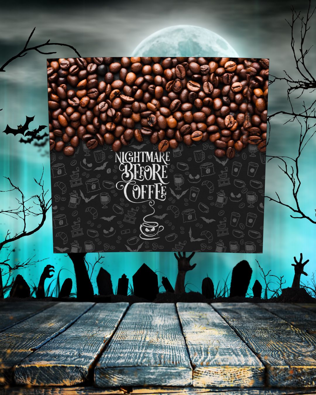 Halloween Tumbler „Nightmare before coffee“ – Stylischer und praktischer Thermobecher