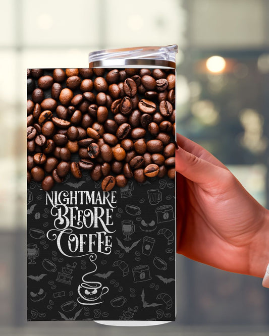 Halloween Tumbler „Nightmare before coffee“ – Stylischer und praktischer Thermobecher