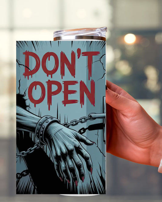 Halloween Tumbler „Don’t Open“ – Auslaufsicherer Thermobecher mit schaurigem Design