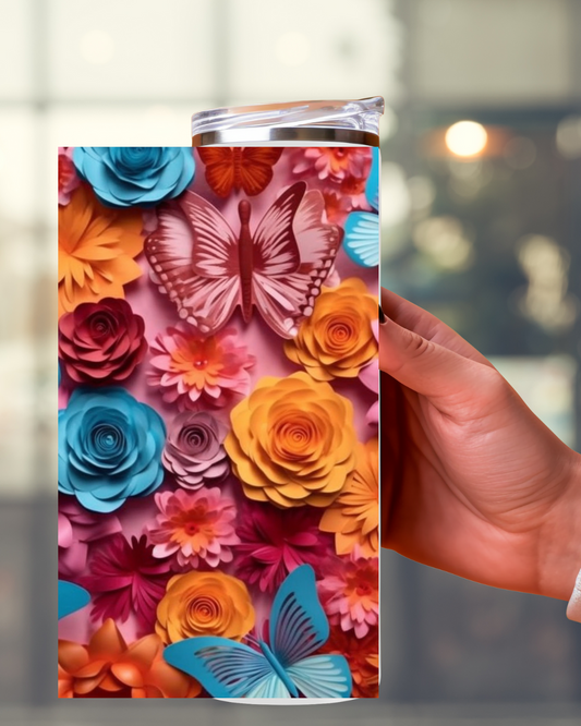 Blumen Tumbler mit bunten Rosen und Schmetterlingen – Stilvoll und funktional