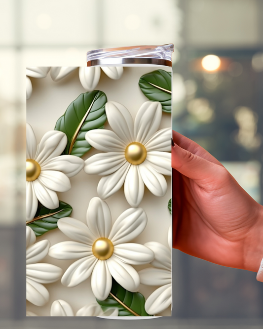 Eleganter Blumen Tumbler mit weißem Blumendesign – Stilvolles Accessoire für jeden Tag