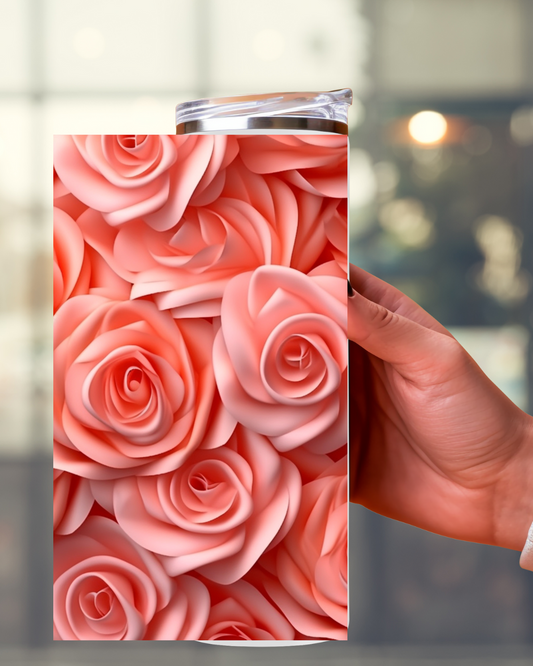 Blumen Tumbler mit rosa Rosen – Eleganz trifft praktische Funktionalität