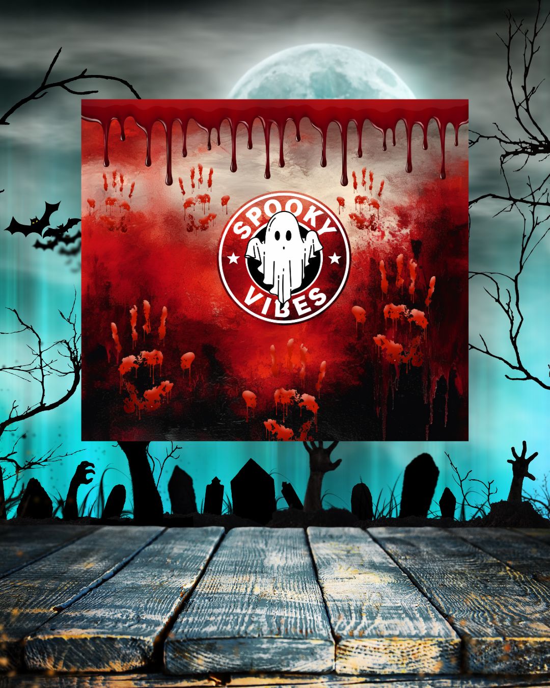 Halloween Tumbler - Spooky Vibes: Gruseliger Thermobecher mit blutigen Handabdrücken