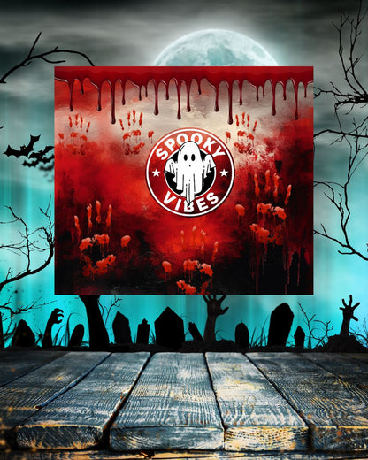 Halloween Tumbler - Spooky Vibes: Gruseliger Thermobecher mit blutigen Handabdrücken
