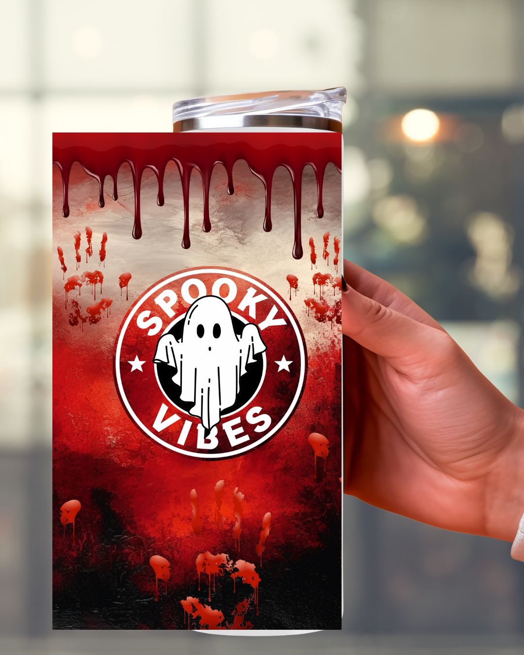Halloween Tumbler - Spooky Vibes: Gruseliger Thermobecher mit blutigen Handabdrücken