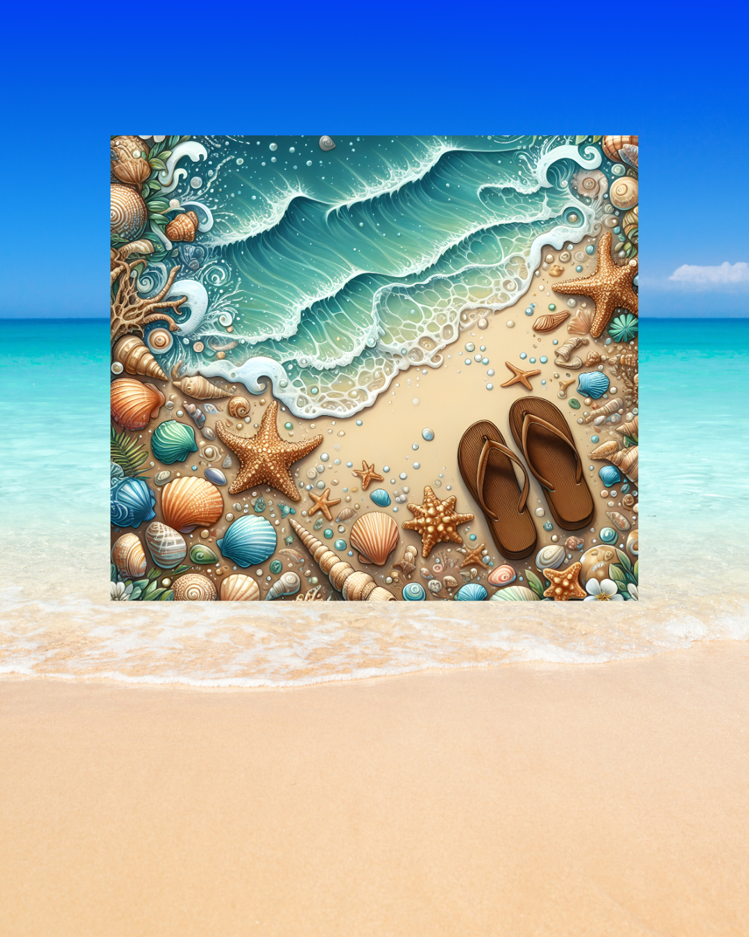 Beach Tumbler „Strand Muscheln“ – Maritime Eleganz für heiße und kalte Getränke