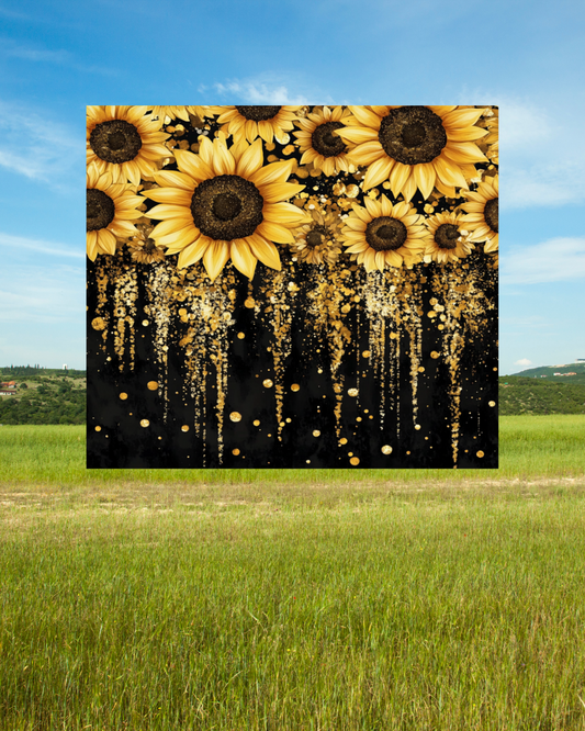 Tumbler mit Sonnenblumenmotiv und goldenem Glitzereffekt – Eleganz trifft auf Luxus