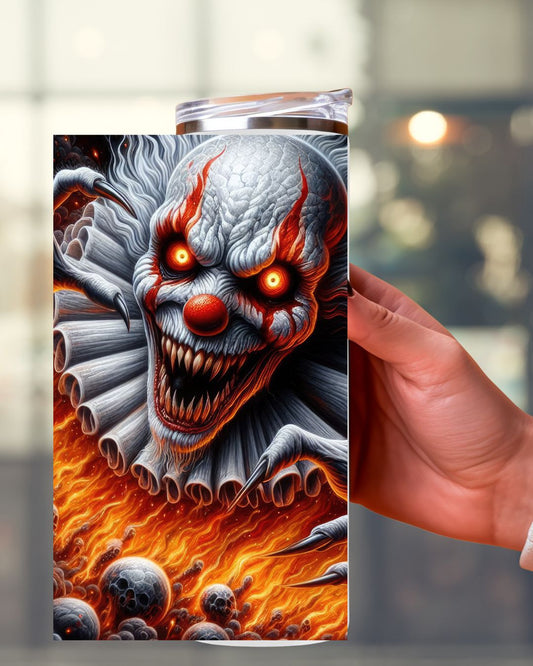 Horror Tumbler mit gruseligem Clown – Halloween Becher aus Edelstahl für echte Horror-Fans
