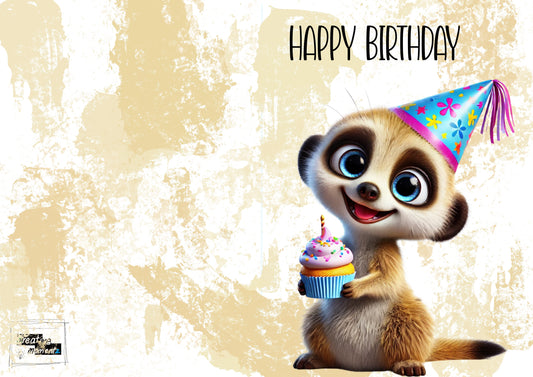 Meerkat Birthday Card with Envelope – Cute Folding Card with Animal Motif – Animal Birthday Greeting Card – Ready to Ship &amp; High Quality