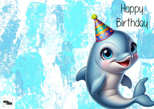 Geburtstagskarte Delfin – Digitaler Download PDF – Printable Geburtstagskarte – Lustige Tierkarte Delfin – Ausdrucken & Verschenken