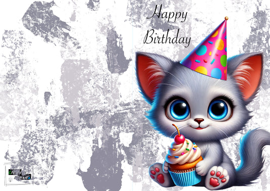 Geburtstagskarte Mieze – Digitale Katzenkarte zum Ausdrucken – Niedliche Printable Birthday Card für Katzenliebhaber – Sofort-Download