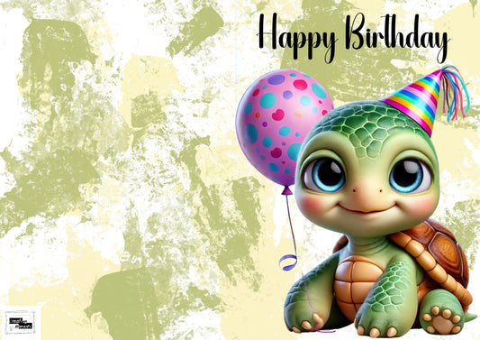 Geburtstagskarte Schildkröte Ballon Download – Digitale Grußkarte mit süßer Schildkröte – Geburtstagskarte zum Ausdrucken