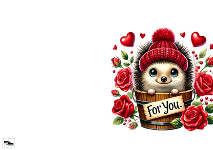Valentinskarte Igel „For you“ zum Ausdrucken | Süße Liebeskarte mit Rosen & Herzen | Romantische PDF Karte | Digitaler Download