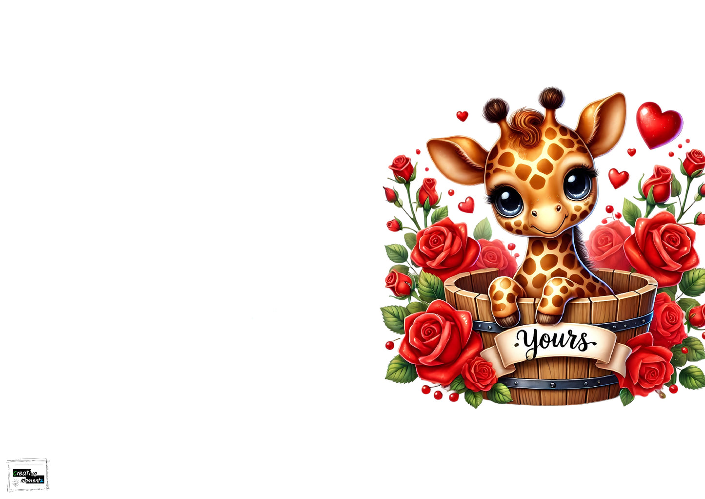 Valentinskarte Giraffe „Yours“ zum Ausdrucken | Süße Liebeskarte mit Rosen & Herzen | Romantische PDF Karte | Digitaler Download