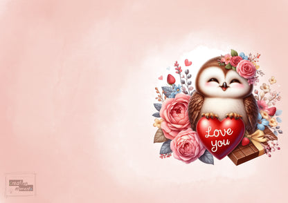 Valentinskarte mit Umschlag – Süße Eule mit Herz „Love You“ – Romantische Grußkarte zum Valentinstag, Jahrestag oder für besondere Momentes