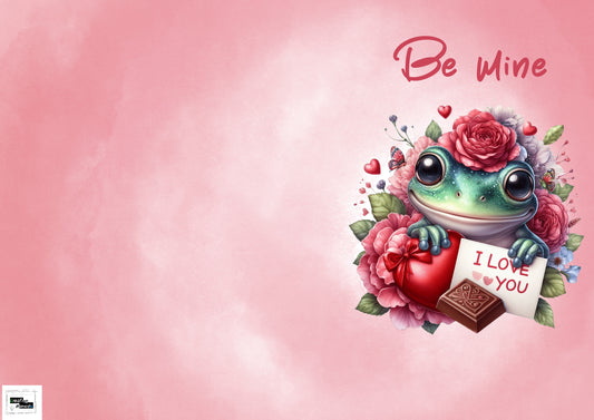 Valentinskarte Frosch „Be mine“ zum Ausdrucken | Süße Liebeskarte mit Herz & Blumen | Romantische PDF Valentinskarte | Digitaler Download