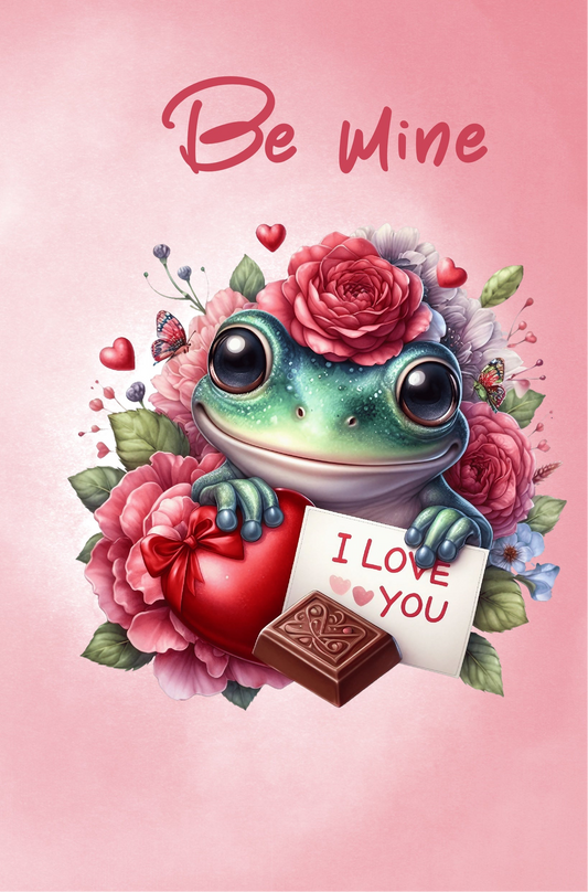 Valentinskarte Frosch „Be mine“ zum Ausdrucken | Süße Liebeskarte mit Herz & Blumen | Romantische PDF Valentinskarte | Digitaler Download
