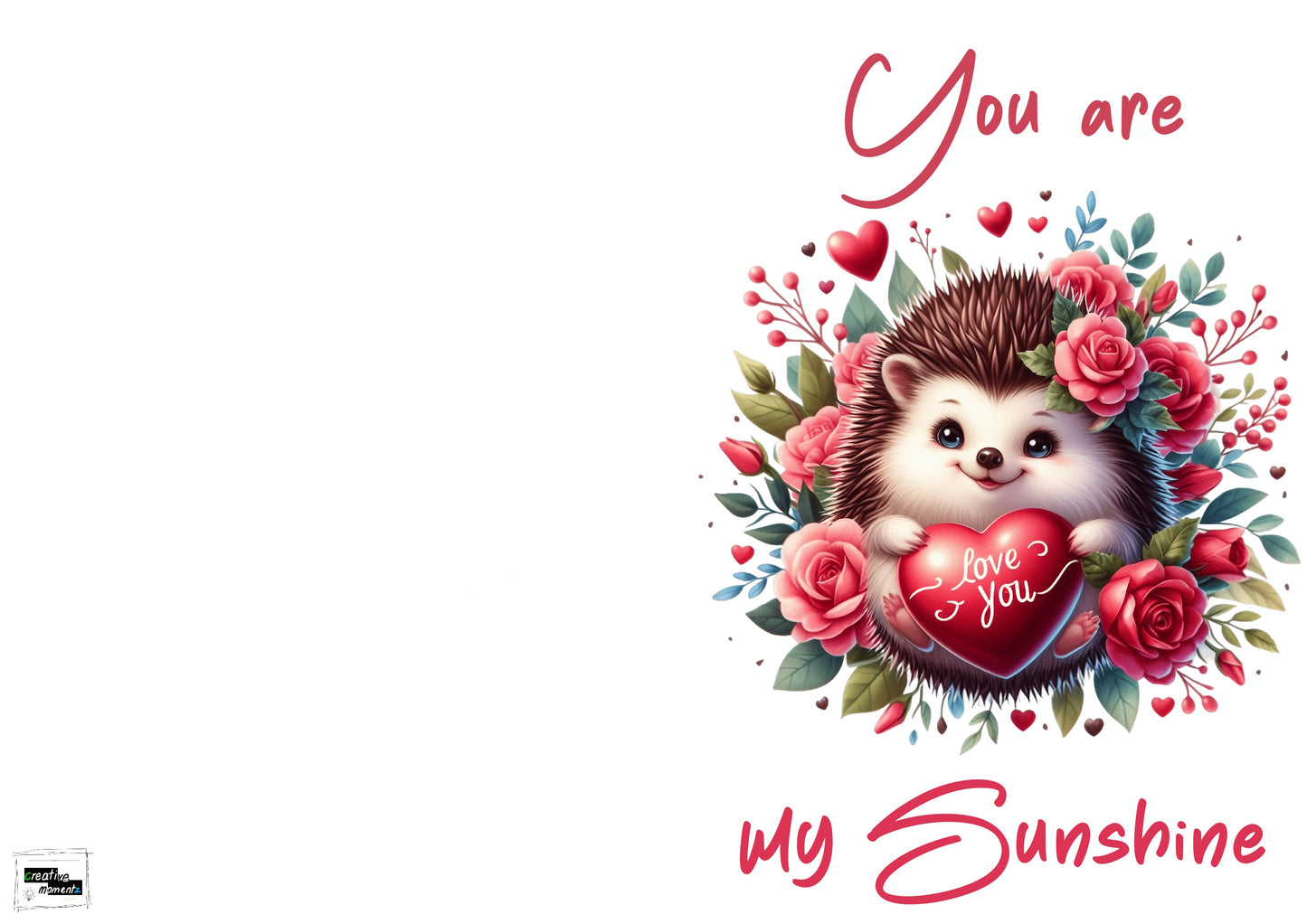 Valentinskarte mit Umschlag – Süßer Igel „You are my Sunshine“ – Romantische Liebeskarte zum Valentinstag,Jahrestag herzliche Aufmerksamkeit