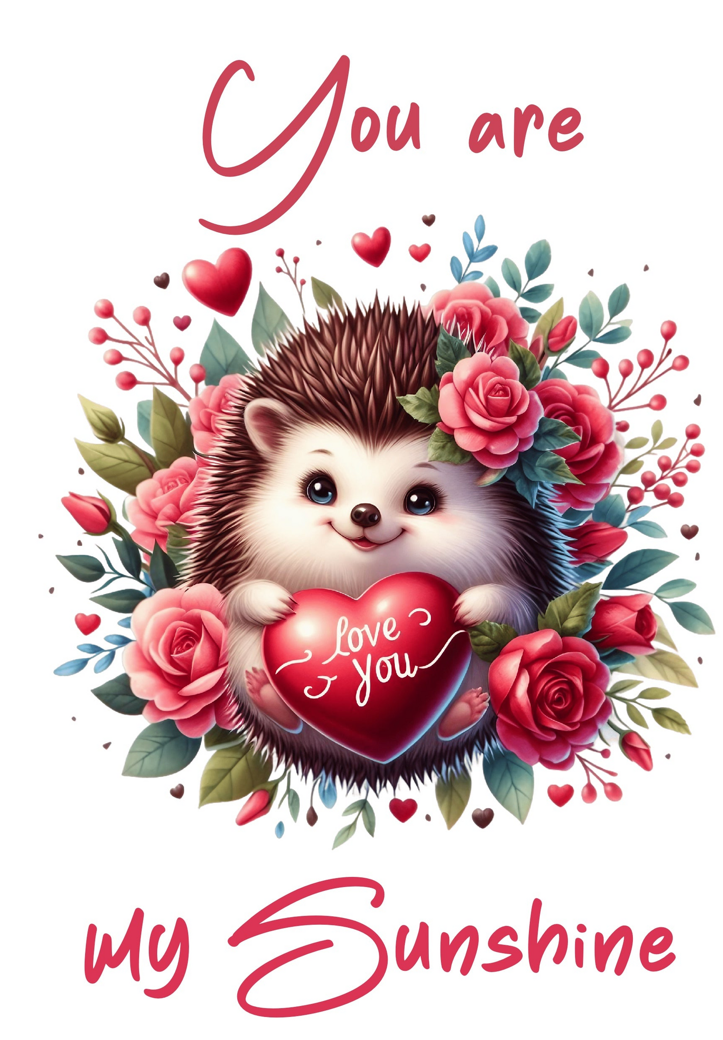 Valentinskarte mit Umschlag – Süßer Igel „You are my Sunshine“ – Romantische Liebeskarte zum Valentinstag,Jahrestag herzliche Aufmerksamkeit