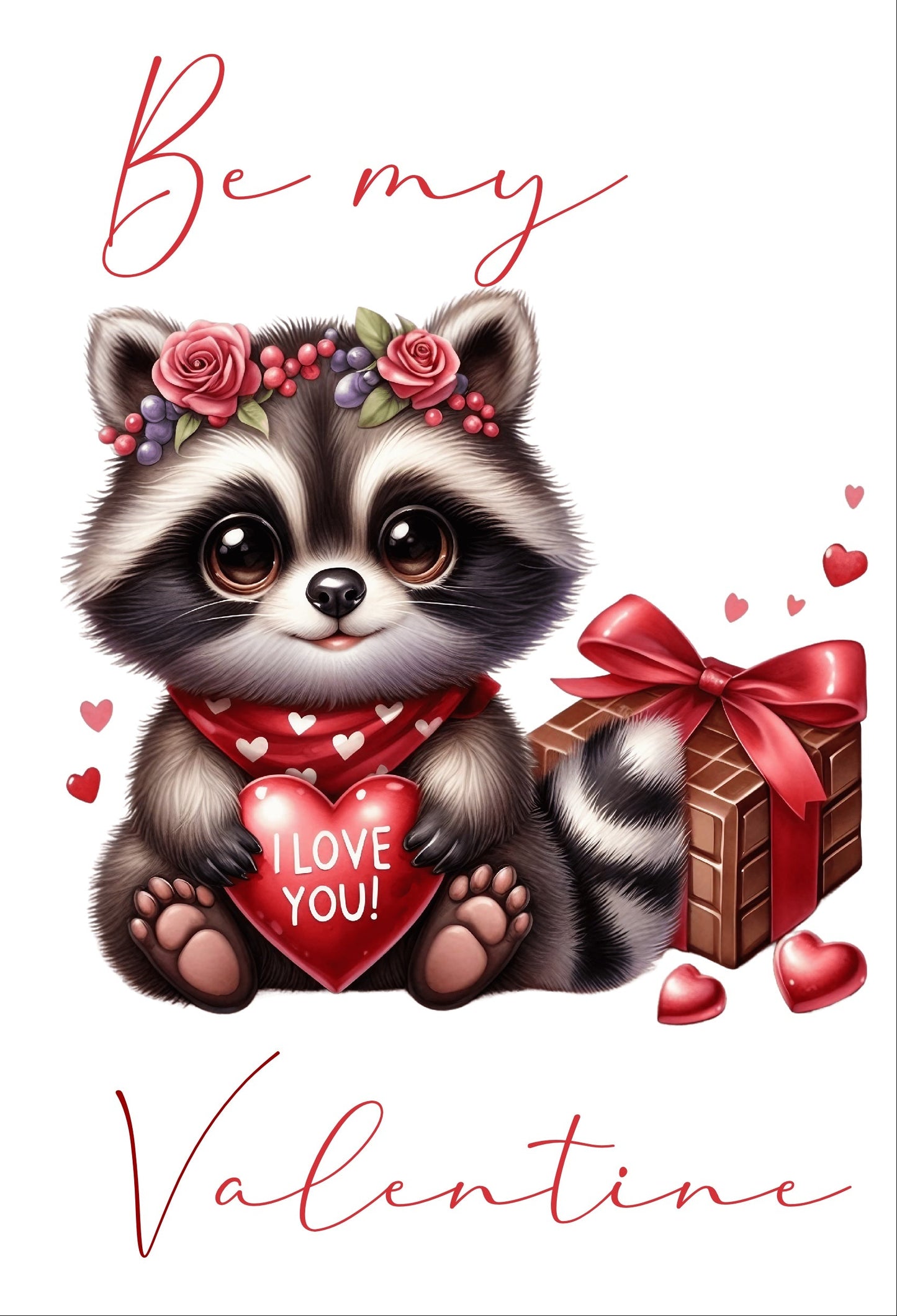 Valentinskarte mit Umschlag – Süßer Waschbär „Be my Valentine“ – Romantische Liebeskarte mit Herz & Geschenk zum Valentinstag