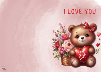 Valentinskarte Eule zum Ausdrucken | Süße Liebeskarte mit Herz & Blumen | Romantische PDF Valentinskarte | Digitaler Download